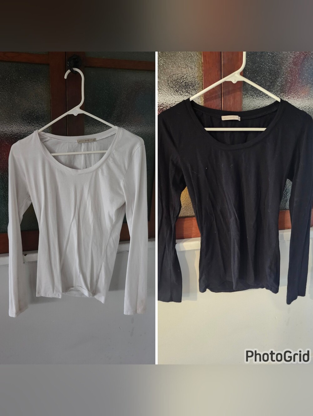 Set Of 'Active Basic' Long-Sleeve Scoop Neck Tee - Black And White, Large
